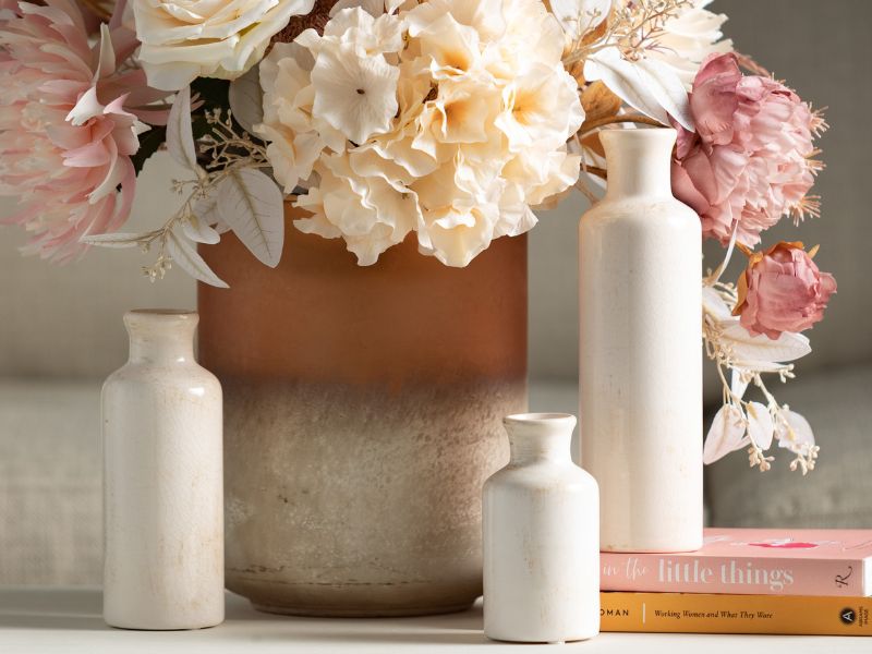 Ceramic Vase Set- 3 Small Vases, Modern Farmhouse Home Décor Accents;