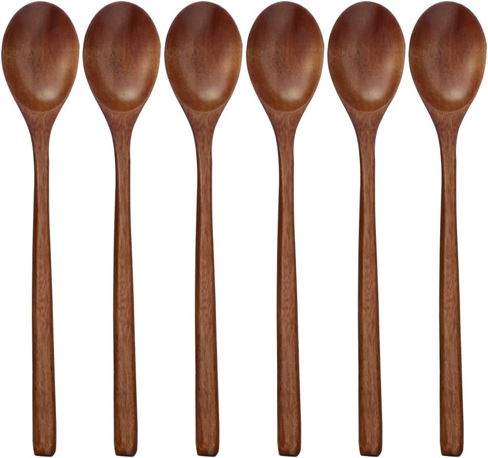 Wooden Spoons, 6 Pieces 9 Inch Wood Soup Spoons for Eating Mixing Stirring,
