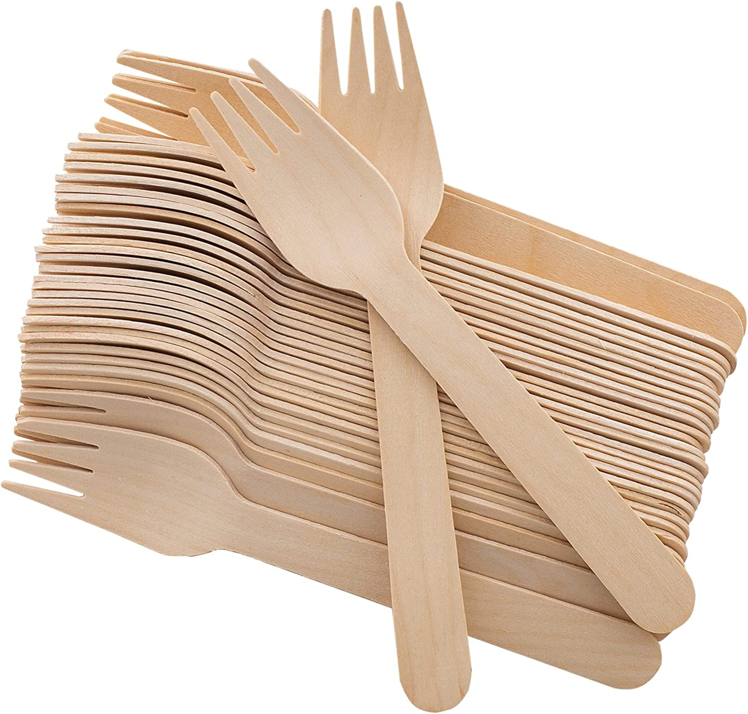 Disposable Wooden Forks -Pack of 100 Natural Wooden Utensils Dinner Events (Forks)