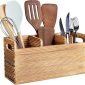 Wooden Farmhouse Utensil Holder for Kitchen Counter,Solid Wood Cooking Utensil Organizer