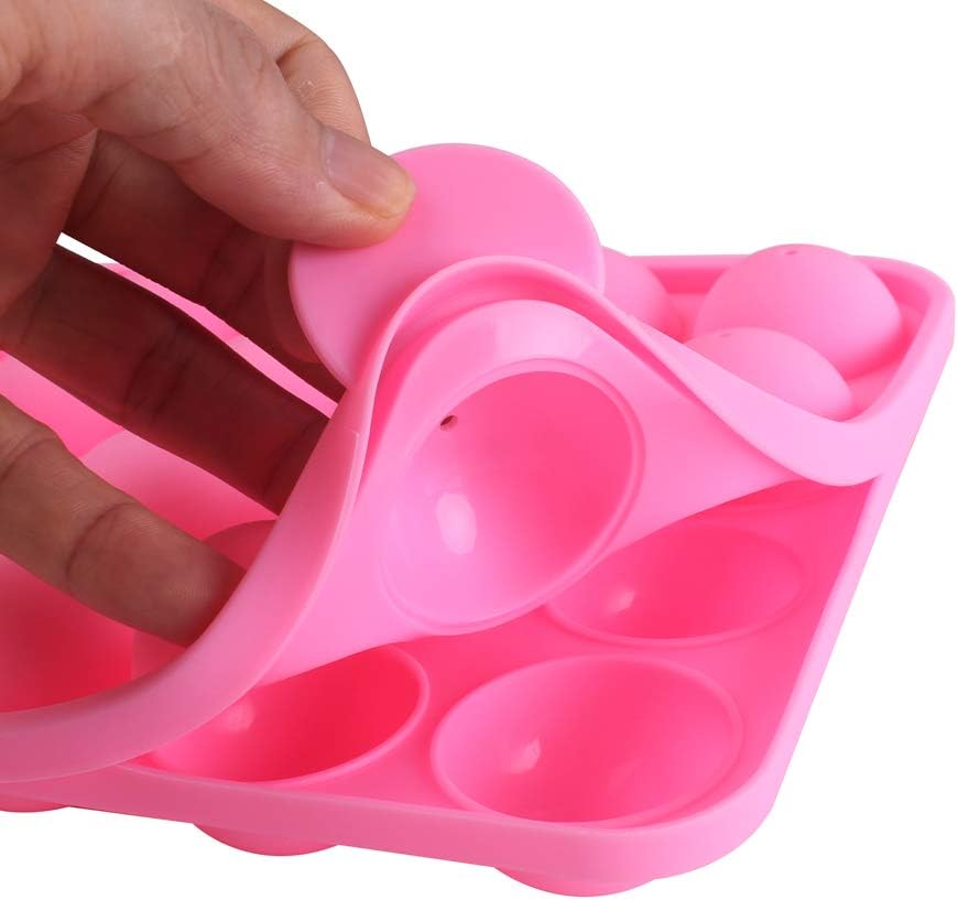 WARMBUY 20 Cavity Silicone Cake Pop Mold Lollipop Baking Mold Tray with Sticks, Pink