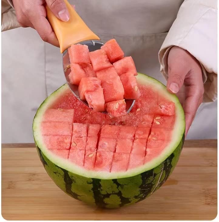 Mango Cutter Watermelon Slicer Cutter, Mango Cutting Artifact, Stainless Steel Fruit Spoon Slicer Knife for Family Parties Camping (4)