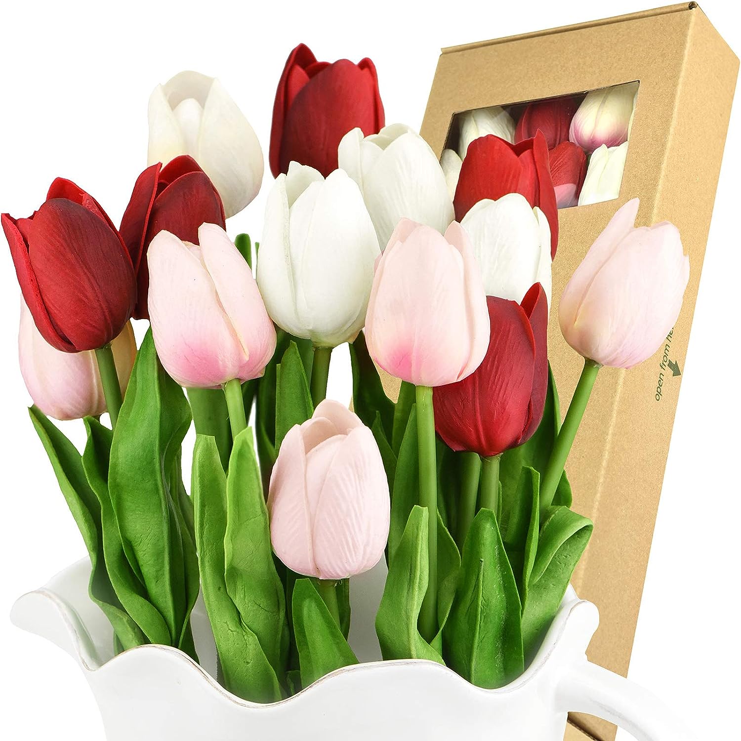 FiveSeasonStuff Tulips Artificial Flowers | Real Touch | Wedding Bouquet Home Décor Party | Floral Arrangements | 15 Stems (Charming Lady)