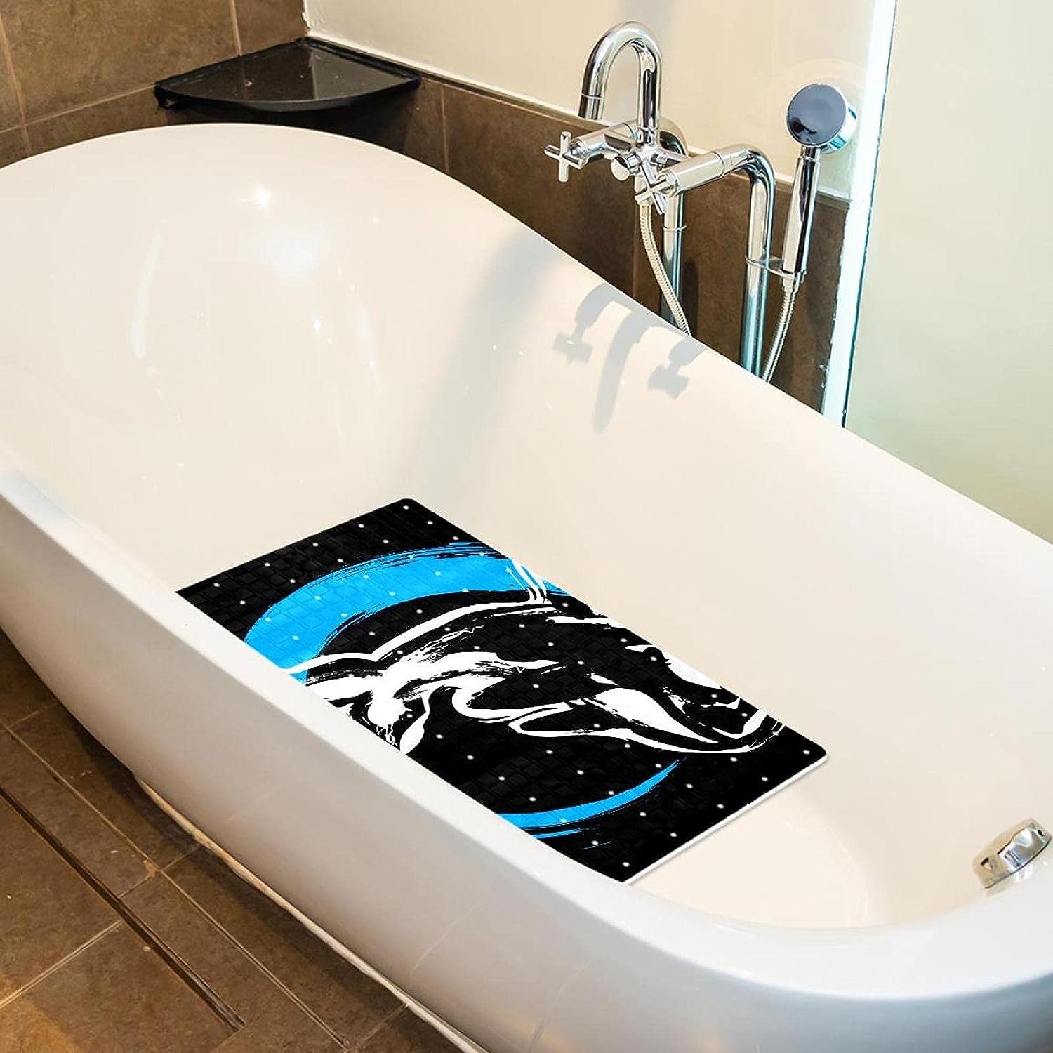 Bathtub Mats for Sitting Non Slip Shower Mats with Suction Cups Drain Holes Soft Safety Mats for Baby & Elderly Black Killer Whale Orca
