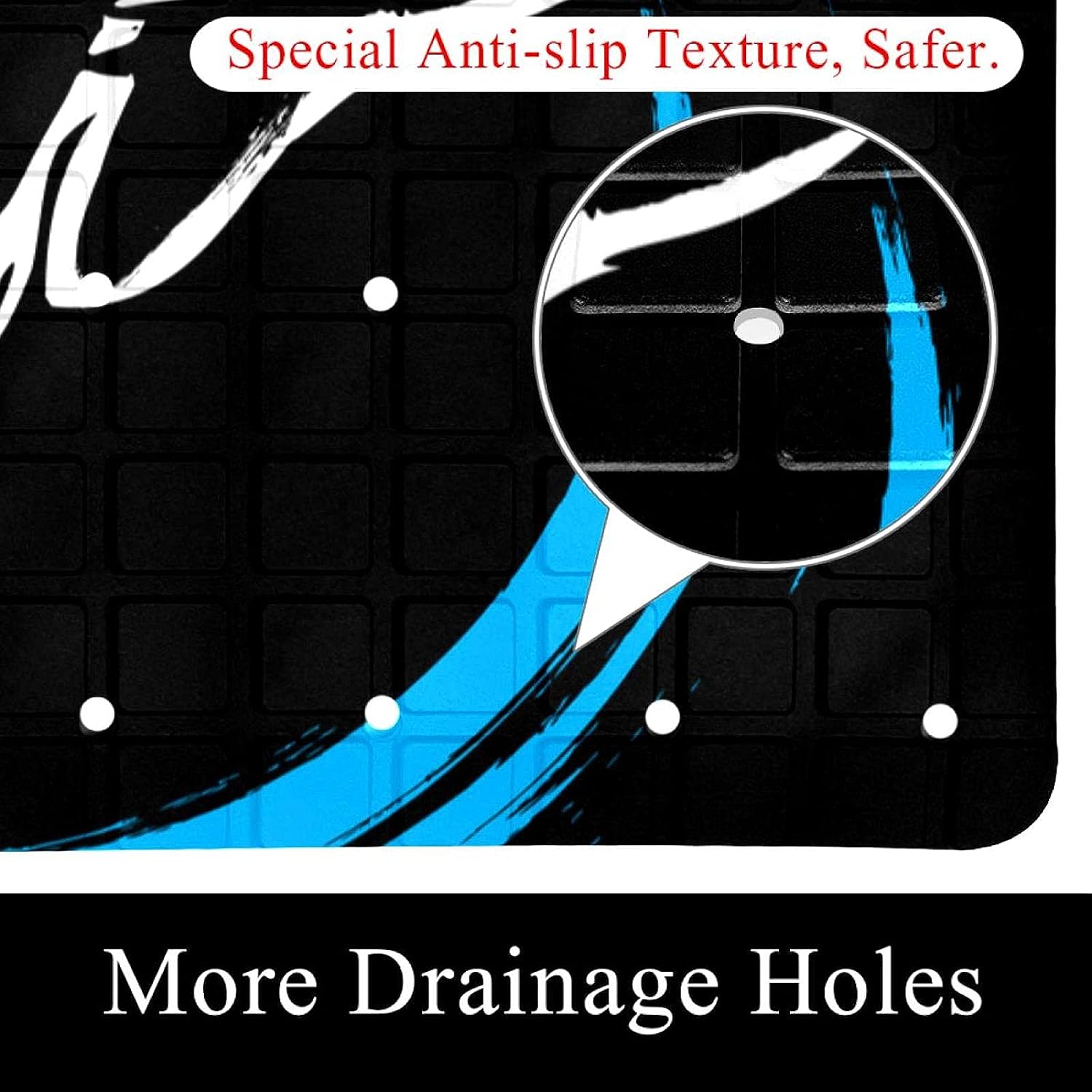 Bathtub Mats for Sitting Non Slip Shower Mats with Suction Cups Drain Holes Soft Safety Mats for Baby & Elderly Black Killer Whale Orca
