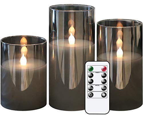 Glass Battery Operated Flameless Led Candles with 10-Key Remote and Timer