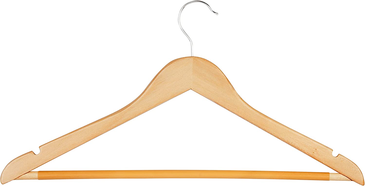 Wood Hangers with Non-Slip Grooved Bar, 24-Pack