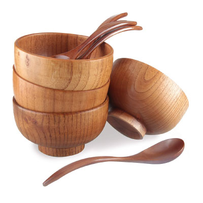 Handmade Wood Bowls, Jujube Wooden Japanese Bowls with Matching Spoon