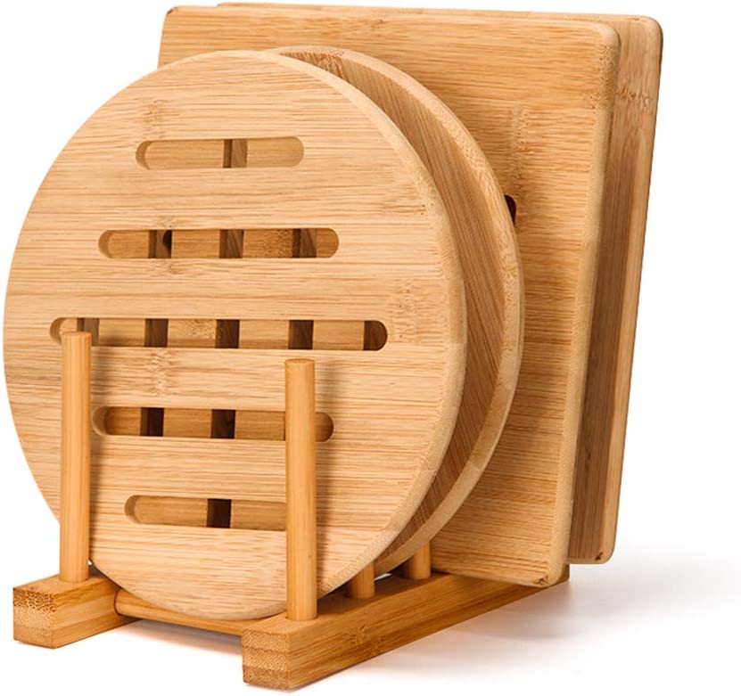 Wooden Trivets for Hot Pots and Pans with Plate Rack Holder Set