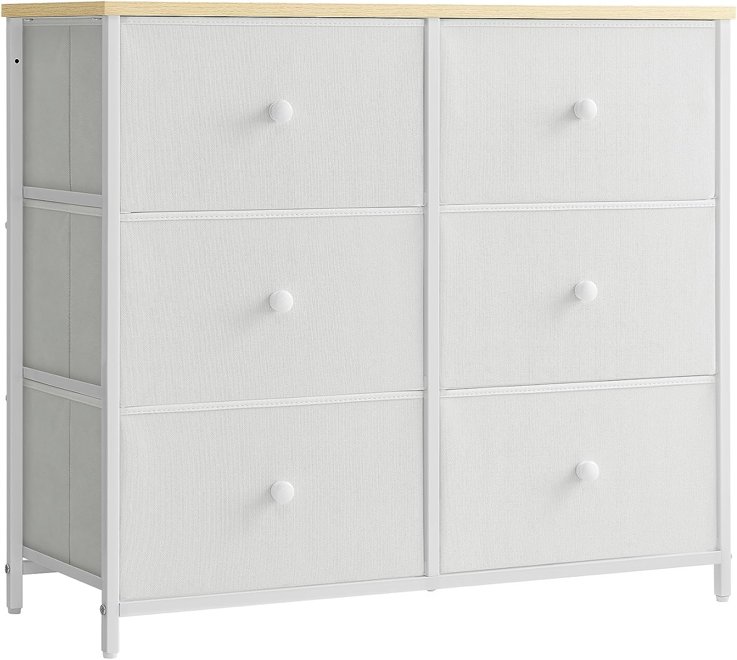 SONGMICS Bedroom, Chest, 6 Drawer, Closet Fabric Dresser with Metal Frame, 11.8”D x 31.5”W x 27.1”H, White