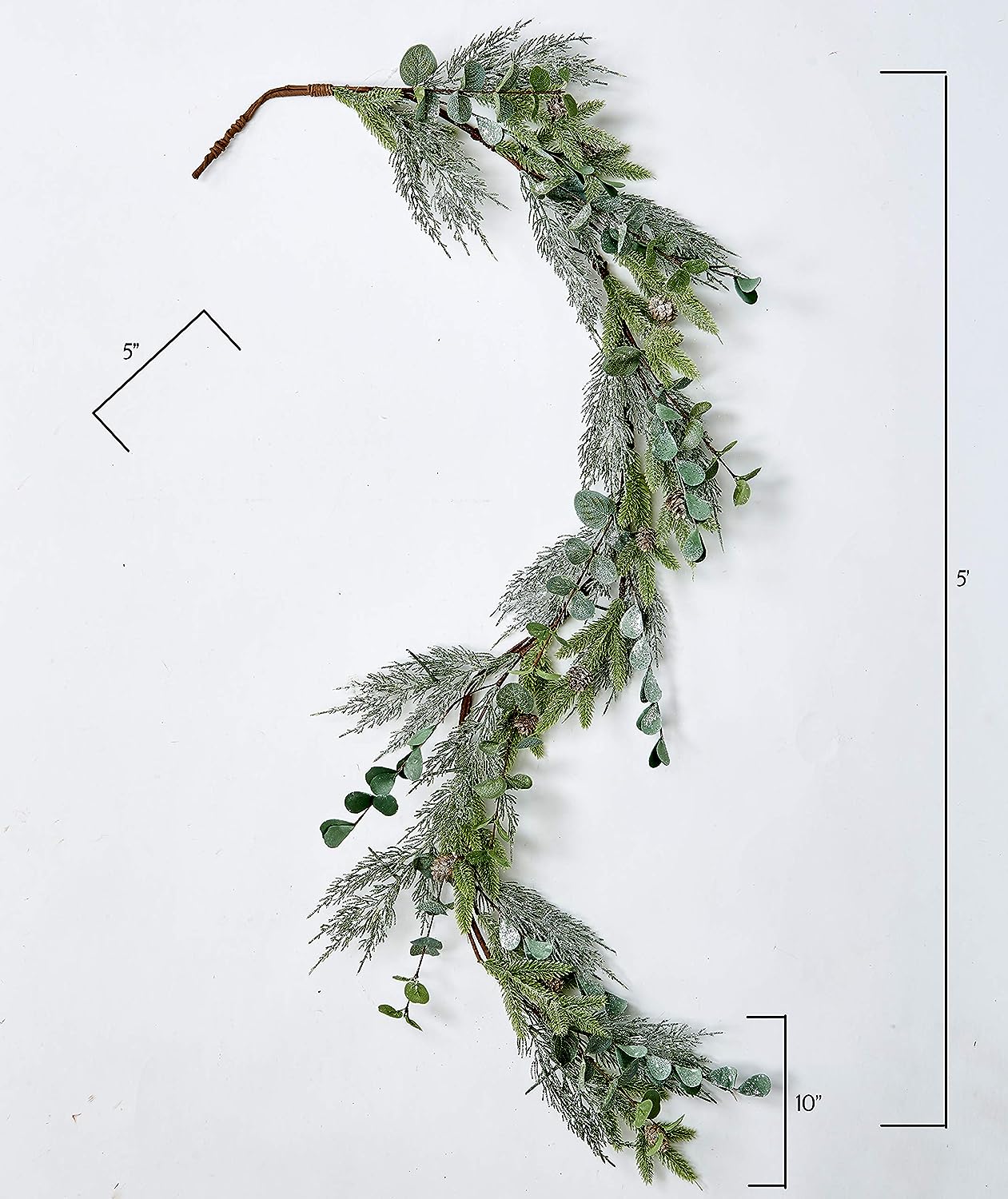 Artificial Mixed Pine & Eucalyptus Christmas Garland, Green;brown;white, 5'